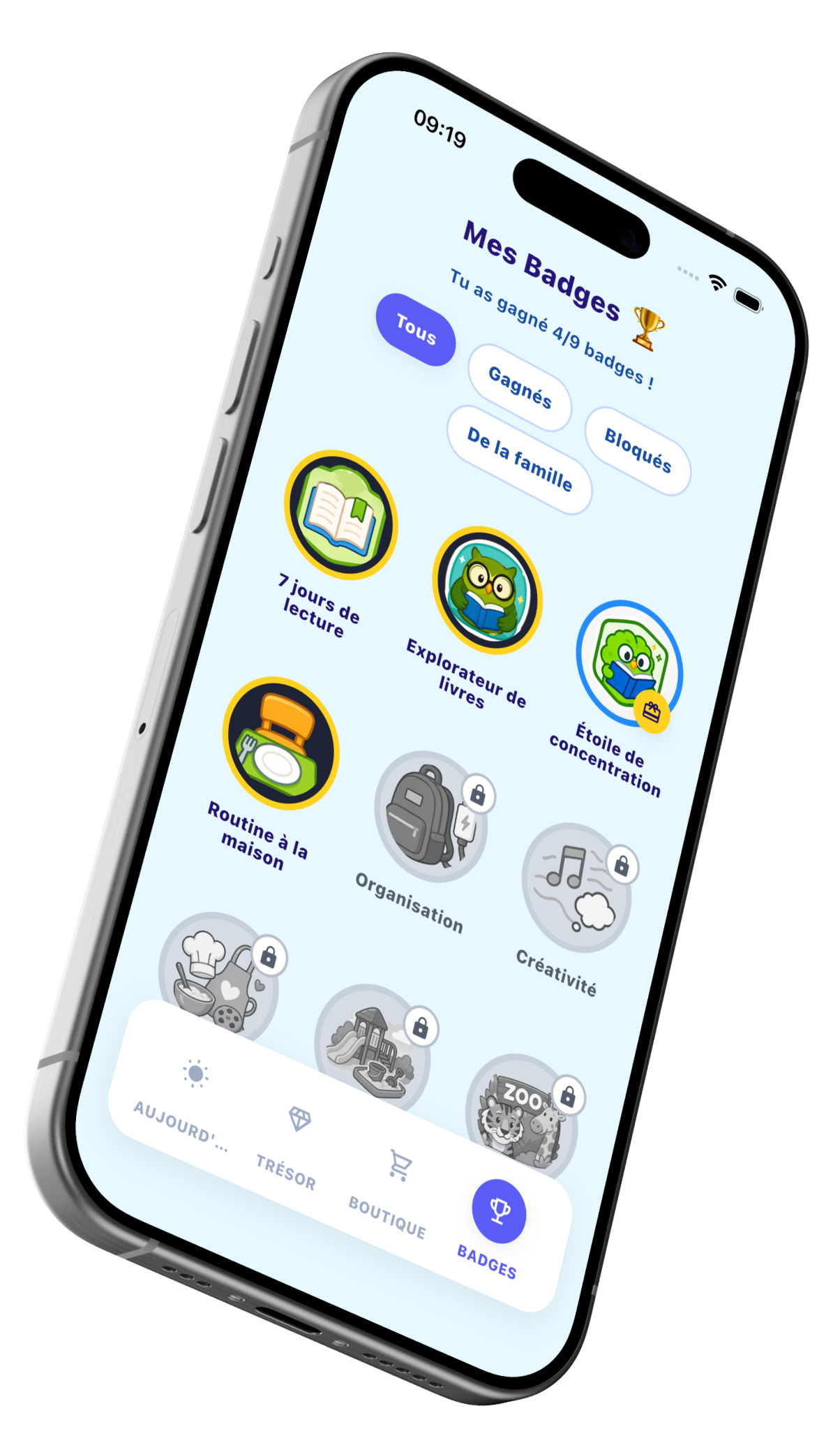 Profil enfant Habisun affichant la progression et les badges obtenus