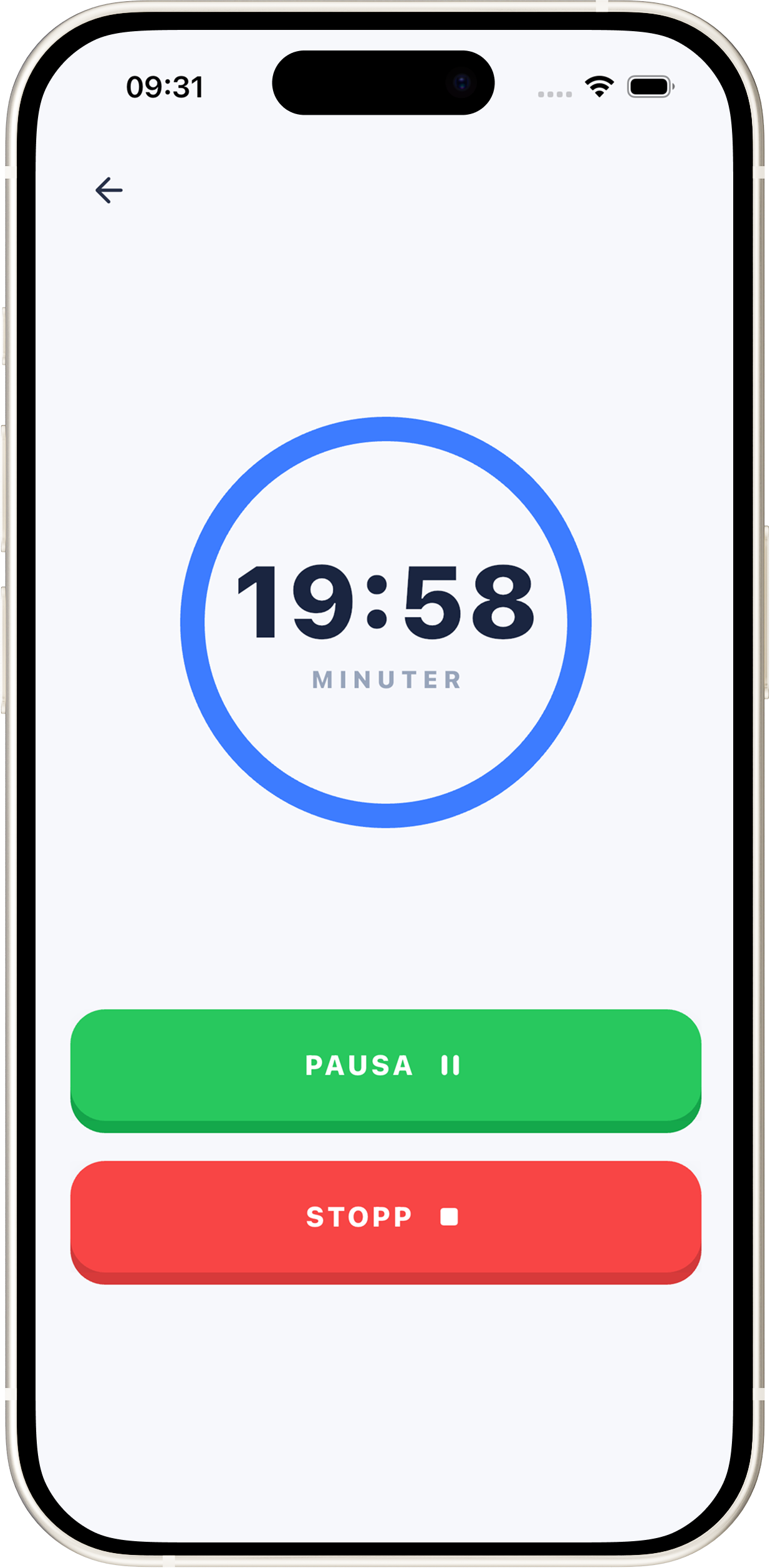 Habisuns fokustimer inställd på 25 minuter